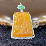 Type A Burmese Icy Yellow Jade Jadeite Scenic Piece Shan Shui 18k gold & diamonds - 6.46g 36.1 by 18.8 by 6.8mm - Huangs Jadeite and Jewelry Pte Ltd