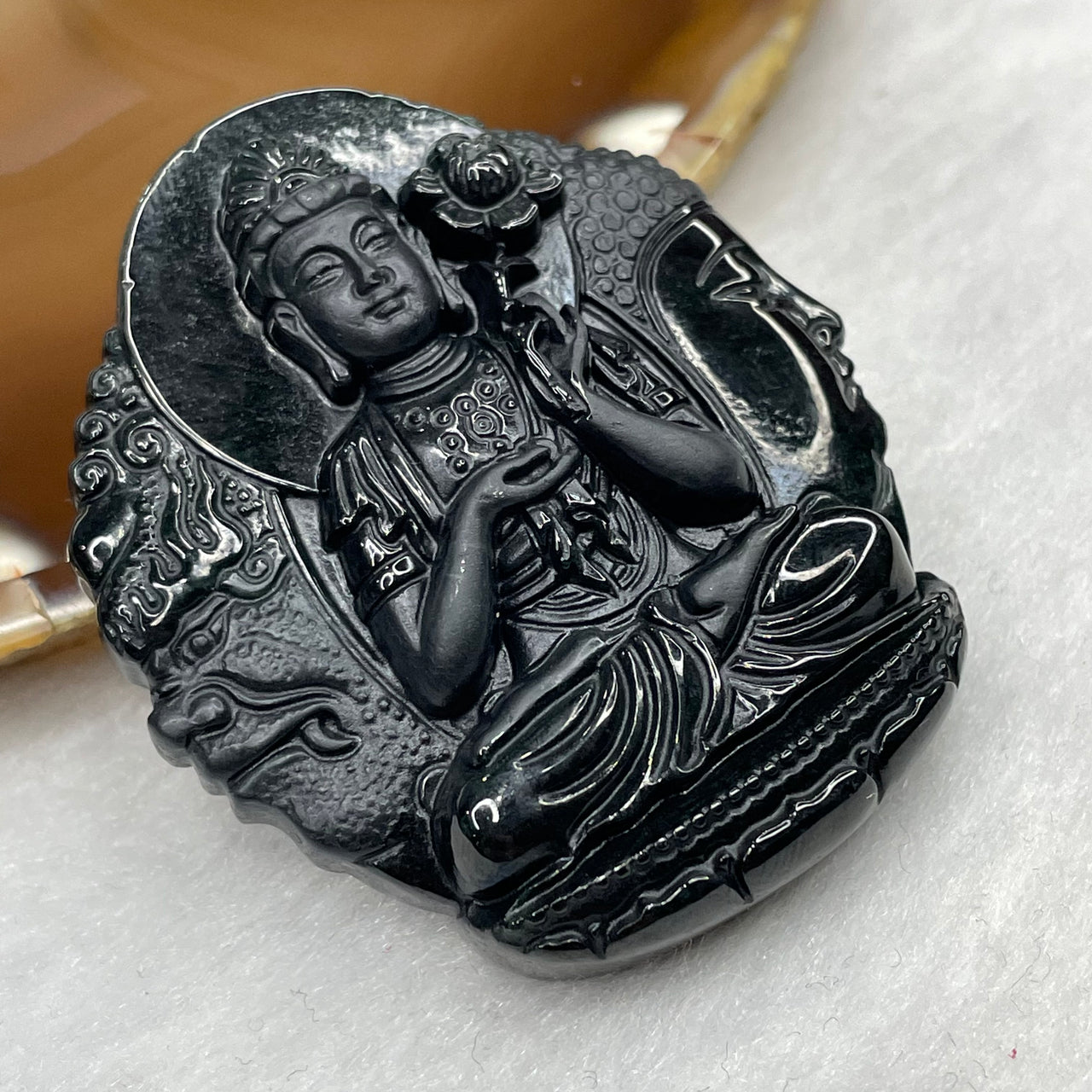 Type A Black Jade Jadeite Guan Yin Good and Evil Pendant 48.01g 50.3by 43.9 by 12.7mm - Huangs Jadeite and Jewelry Pte Ltd