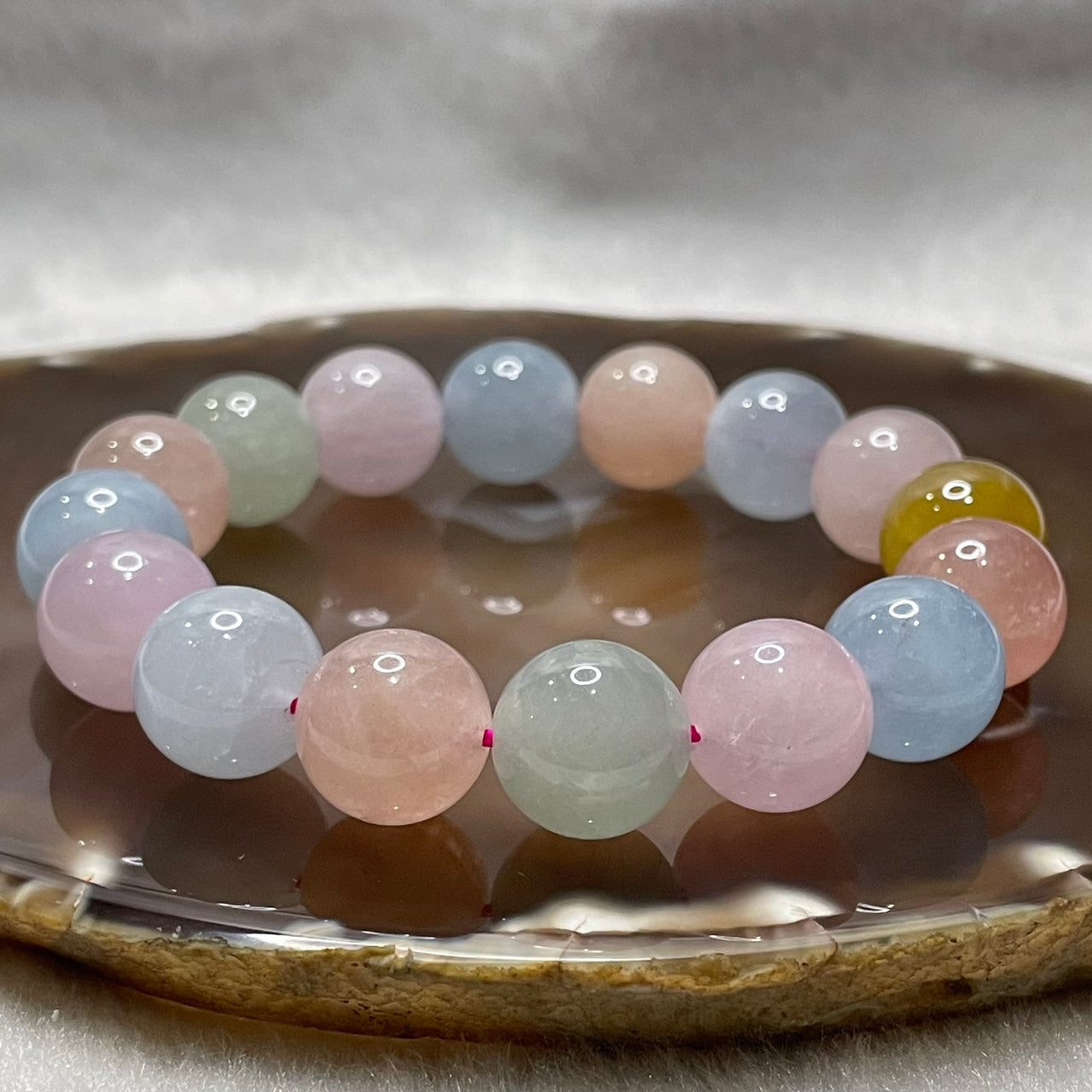 Natural Morganite Crystal Bracelet - 59.19g 13.8mm/bead 16 beads - Huangs Jadeite and Jewelry Pte Ltd