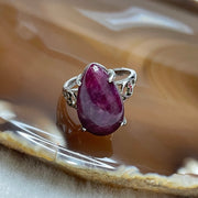 Natural Ruby 925 Sliver Ring size adjustable 3.65g 16.6 by 10.5 by 6.9mm - Huangs Jadeite and Jewelry Pte Ltd