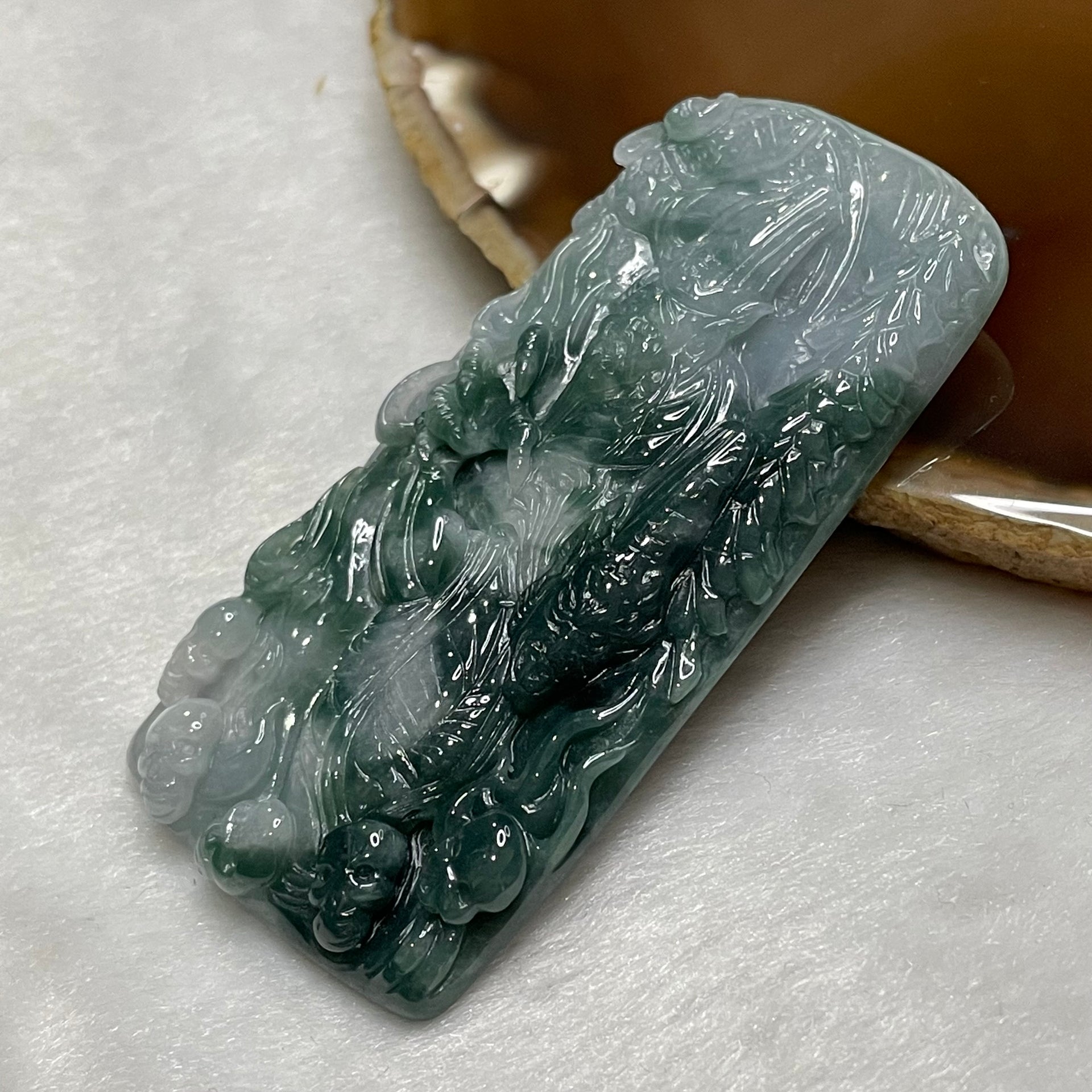 Type A Blueish Green Jade Jadeite Heibai Wuchang 黑白无常 Hell Gods of Wealth 33.12g 68.5 by 33.5 by 6.3mm - Huangs Jadeite and Jewelry Pte Ltd