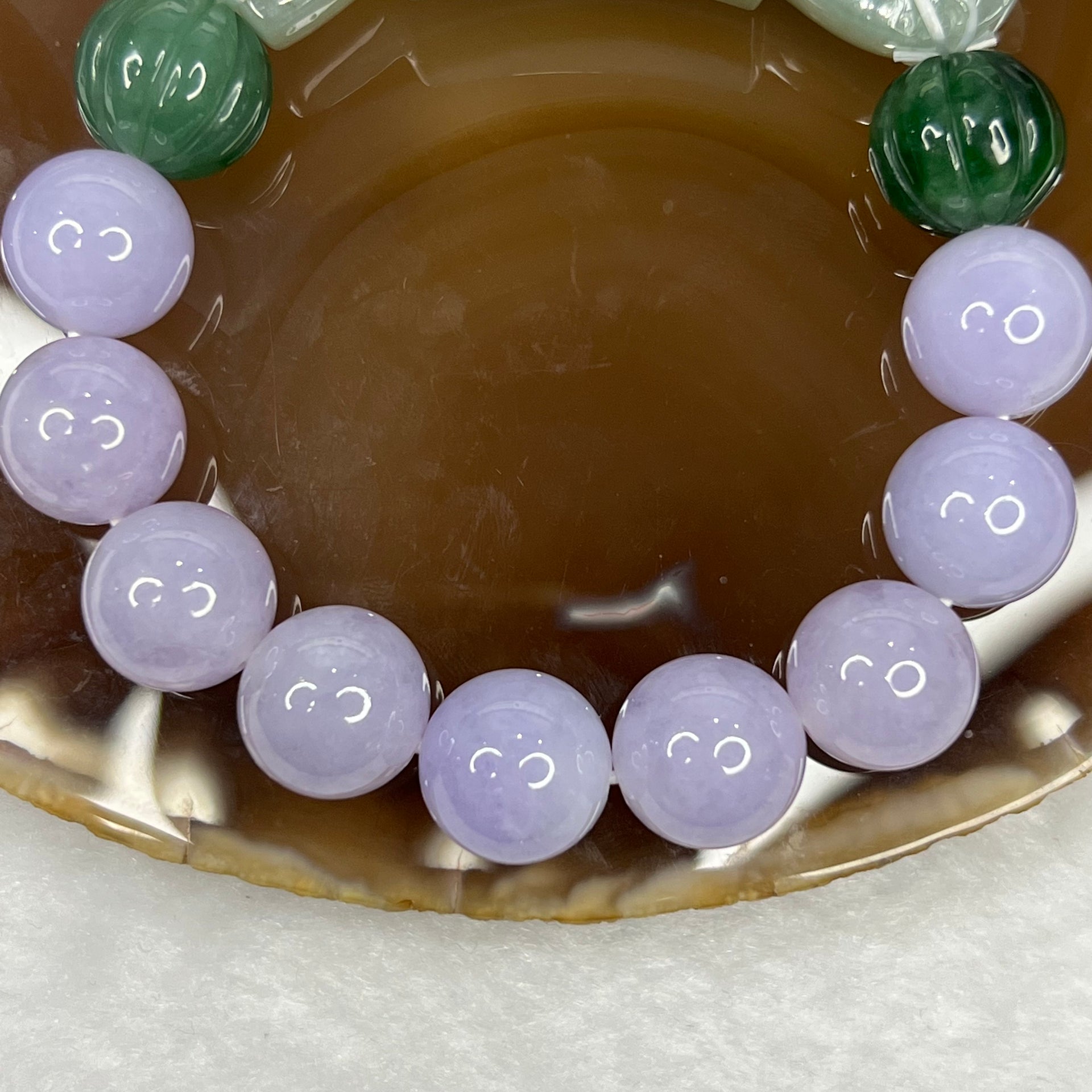 High End Type A Lavender and Green Jadeite Bracelet with Semi Icy Dragon and Pixiu Ruyi Charm 72.82g 13.4mm 11 Beads Charm Dimensions 63.3 by 14.3 by 18.4 - Huangs Jadeite and Jewelry Pte Ltd