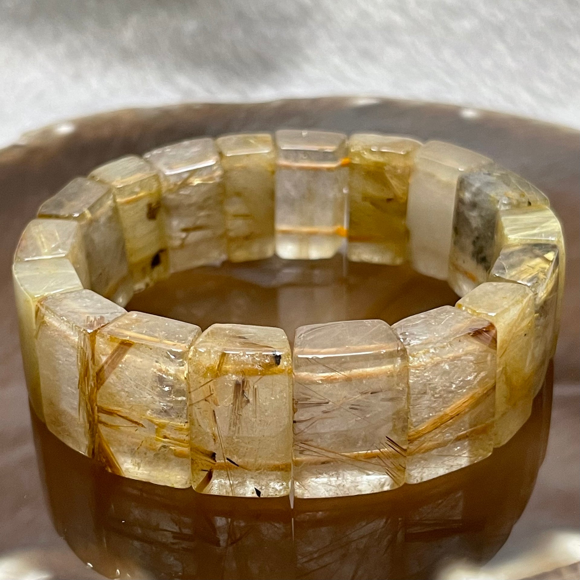 Natural Golden Rutilated Quartz Bracelet 手牌 - 62.93g 18.3 by 7.6mm/piece 18 pieces - Huangs Jadeite and Jewelry Pte Ltd