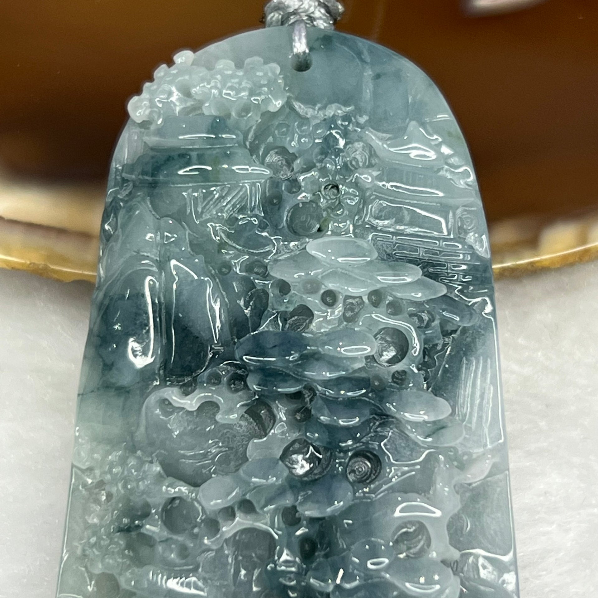 Type A Denim Blue Jade Jadeite Shan Shui Pendant - 36.03g 61.2 by 33.2 by 9.9mm - Huangs Jadeite and Jewelry Pte Ltd