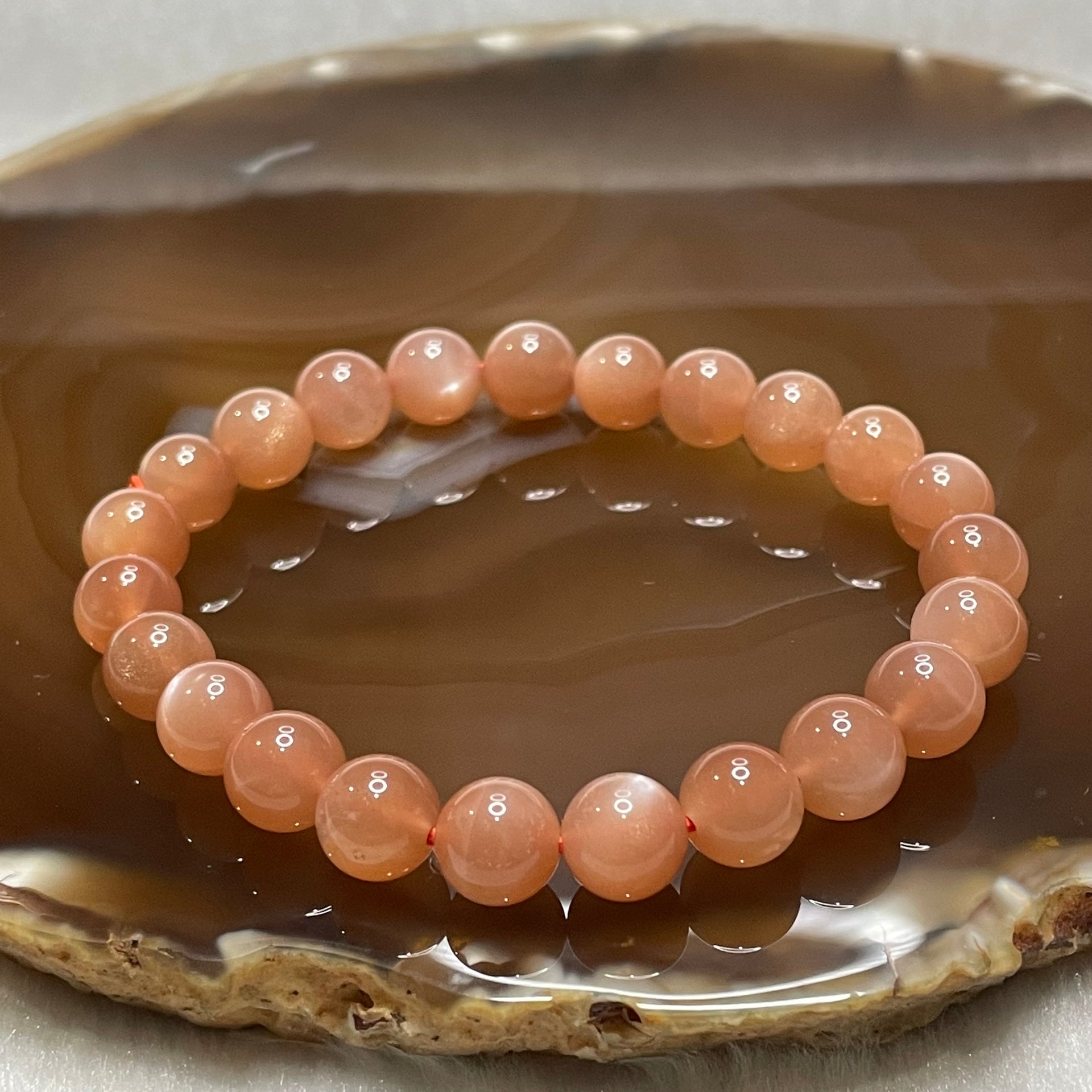 Natural Sunstone Crystal Bracelet 太阳石 17.11g 8.3mm/bead 23 beads - Huangs Jadeite and Jewelry Pte Ltd