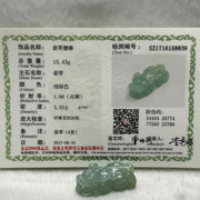 Type A Light Green Jade Jadeite Pixiu Charm - 15.43g 36.0 by 18.7 by 12.2mm - Huangs Jadeite and Jewelry Pte Ltd