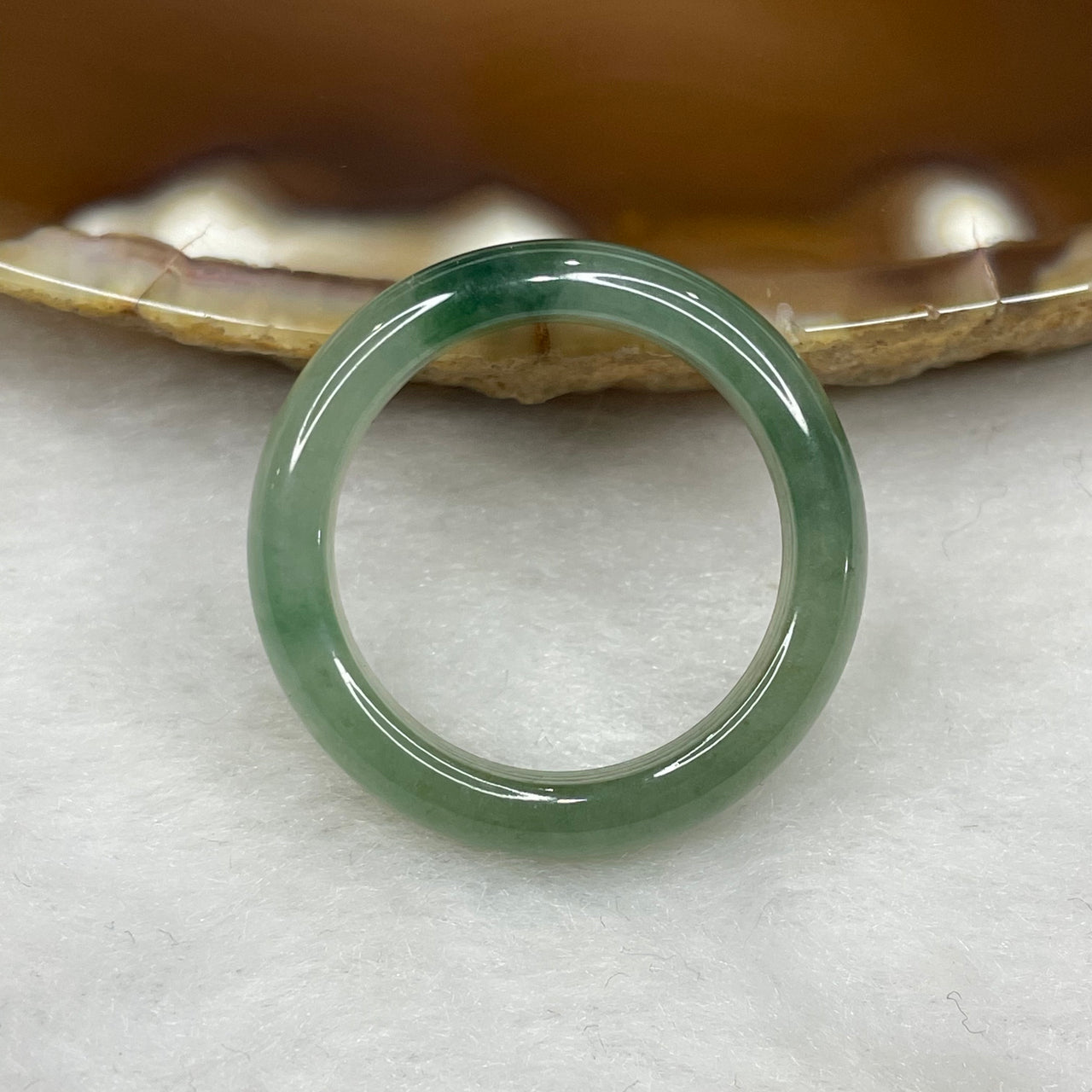 Type A Semi Icy Green Piao Hua Jade Jadeite Ring - 19.15g US 9 HK 20.5 Inner Diameter 19.3mm Thickness 5.8 by 3.6mm - Huangs Jadeite and Jewelry Pte Ltd