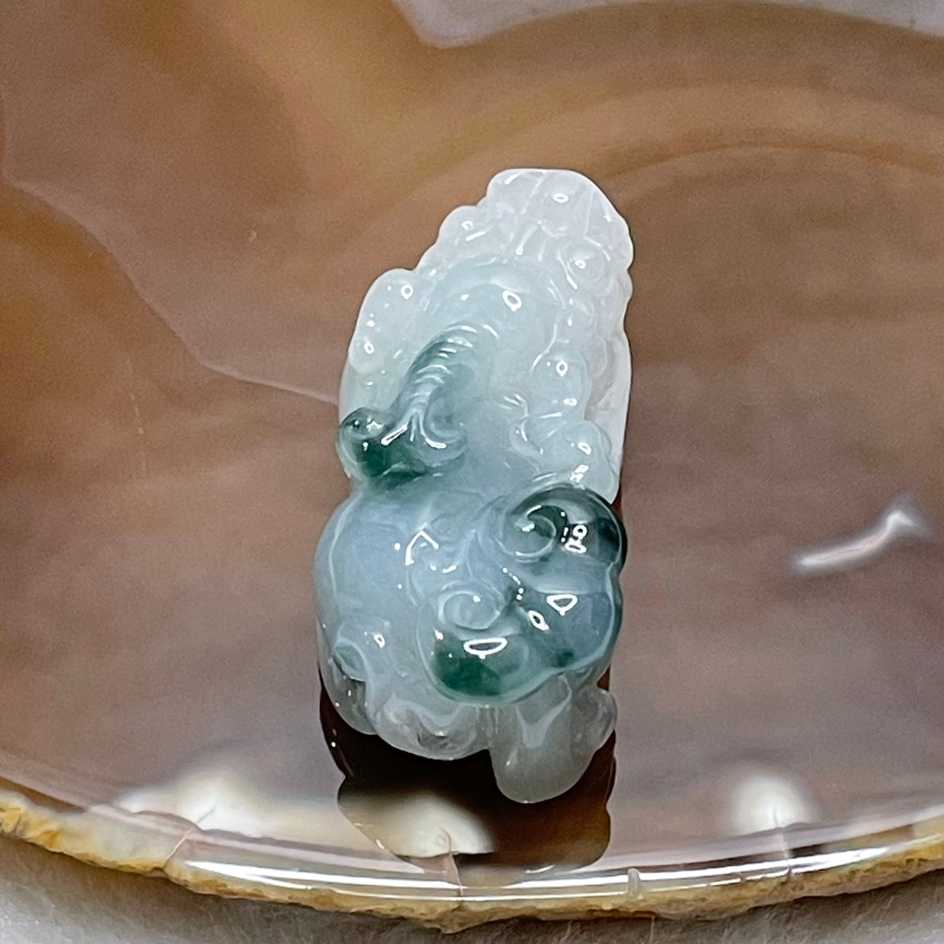 Type A Faint Green with Green Piao Hua Jade Jadeite Pixiu & Ruyi Charm - 21.77g 41.7 by 18.7 by 14.6mm - Huangs Jadeite and Jewelry Pte Ltd