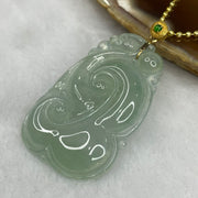 Grand Master Certified Type A Icy Sky Blue Jade Jadeite Ruyi Pendant with 18K Clasp and Gold Plated Chain - 10.92g 39.2 by 25.7 by 5.0 mm - Huangs Jadeite and Jewelry Pte Ltd