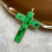 Type A Spicy Green Jade Jadeite Cross 18k Yellow Gold 4.09g 43.8 by 30.0 by 2.7mm - Huangs Jadeite and Jewelry Pte Ltd