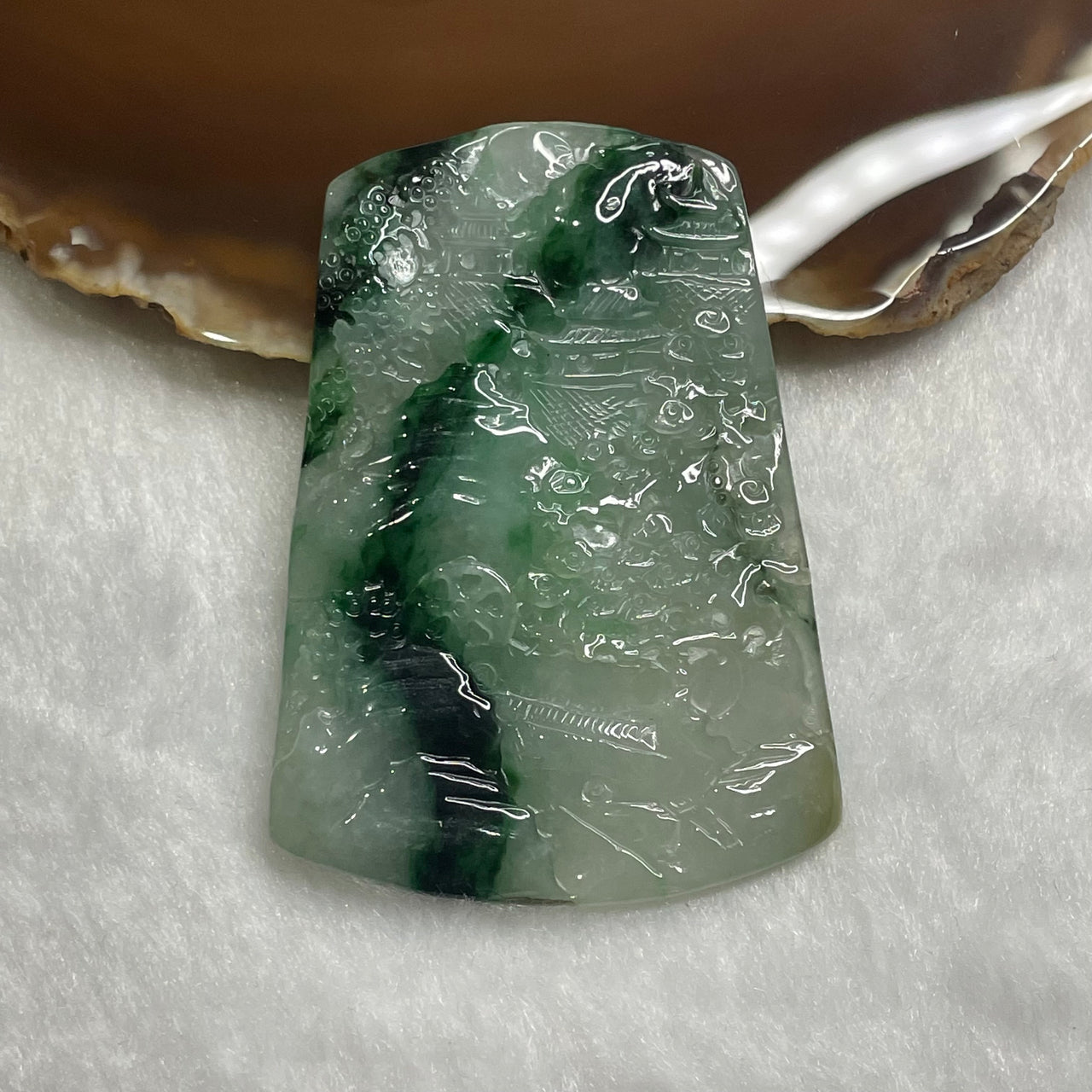 Type A Semi Icy Shan Shui Jade Jadeite Pendant 37.29g 66.7 by 47.2 by 6.1mm - Huangs Jadeite and Jewelry Pte Ltd