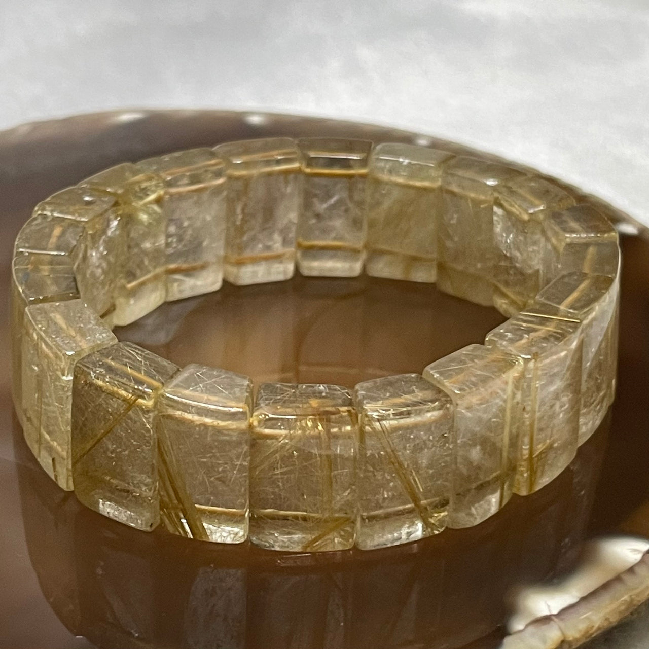 Natural Golden Rutilated Quartz Bracelet 手牌 - 67.15g 18.6 by 8.3mm/piece 20 pieces - Huangs Jadeite and Jewelry Pte Ltd