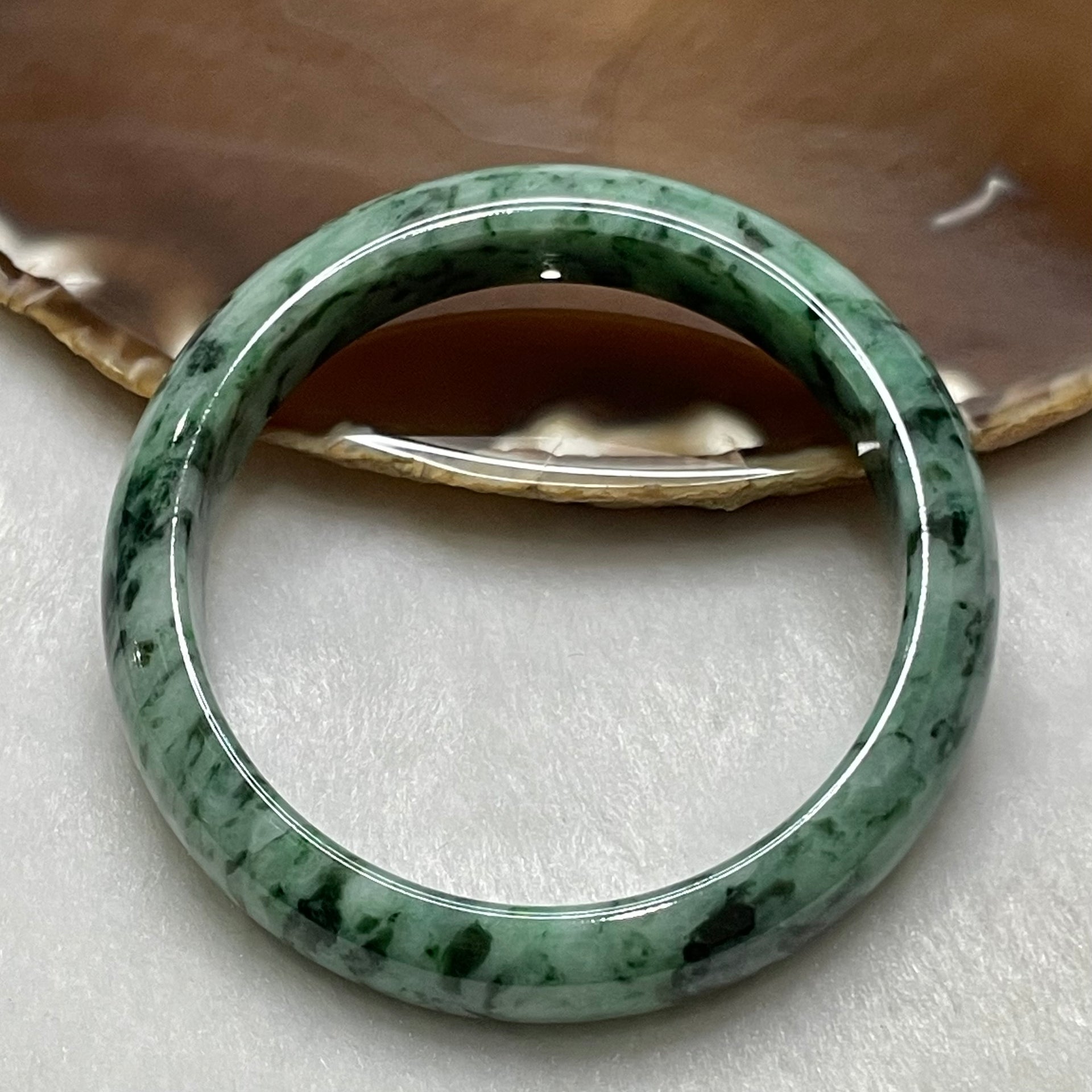 Type A Green with Spicy Green Veins Jade Jadeite Bangle - 54.91g Inner Diameter 56.7mm Thickness 13.0 by 8.0mm - Huangs Jadeite and Jewelry Pte Ltd