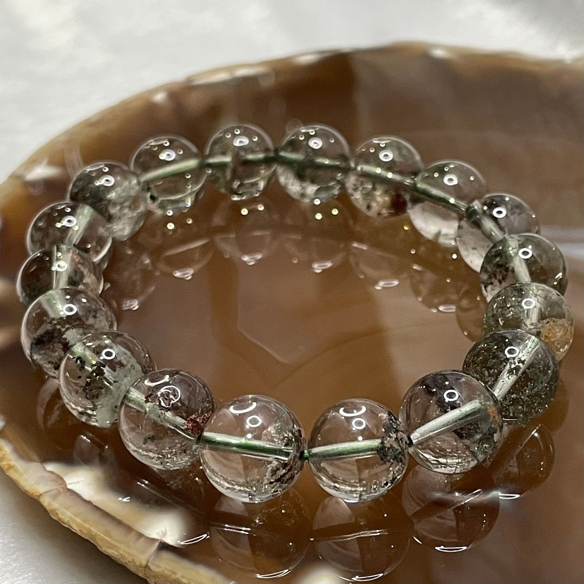 Natural Four Season Phantom Quartz 四季彩幽灵 Bracelet 40.63g 12.3mm/bead 18 beads - Huangs Jadeite and Jewelry Pte Ltd