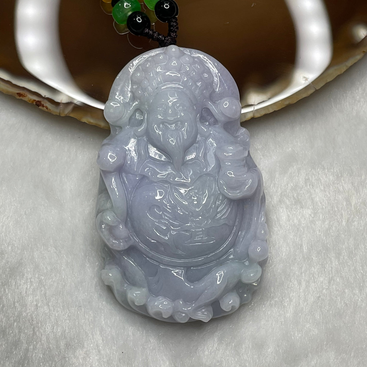 Type A Lavender Jade Jadeite God of Wealth/ Fortune Cai Sheng with Dragon 80.16g 68.7 by 42.6 by 14.0mm - Huangs Jadeite and Jewelry Pte Ltd