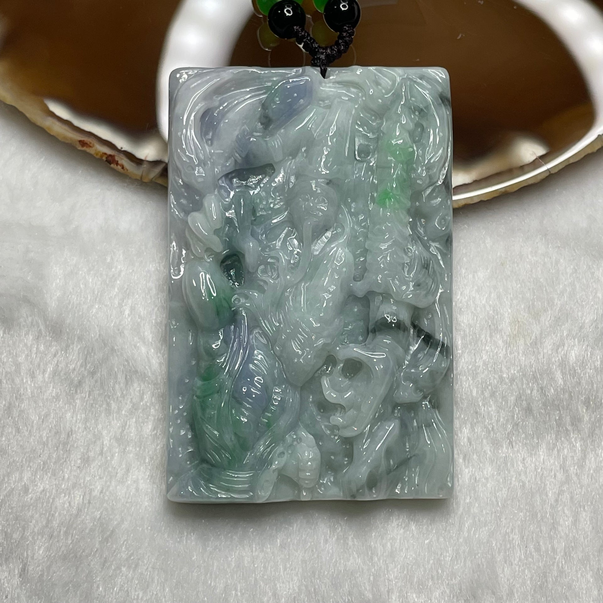 Type A Lavender & Spicy Green Jade Heibai Wuchang 黑白无常 Hell Gods of Wealth 85.91g 69.3 by 45.2 by 11.3mm - Huangs Jadeite and Jewelry Pte Ltd