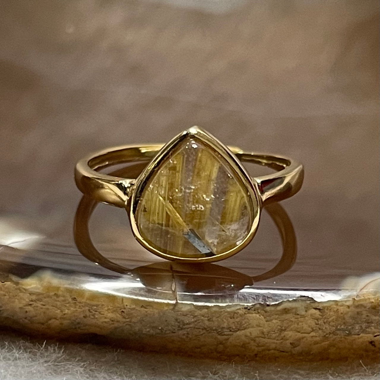 Natural Golden Rutilated Quartz 925 Silver Ring Size Adjustable 2.12g 11.3 by 9.0 by 4.4mm - Huangs Jadeite and Jewelry Pte Ltd