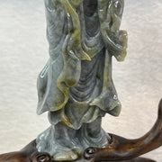 Type A Grey, Yellow and Green Jade Jadeite Da Mo Display 381.5g 192 by 47.5 by 26.5mm with wooden stand total 1245g 320 by 186 by 92mm - Huangs Jadeite and Jewelry Pte Ltd