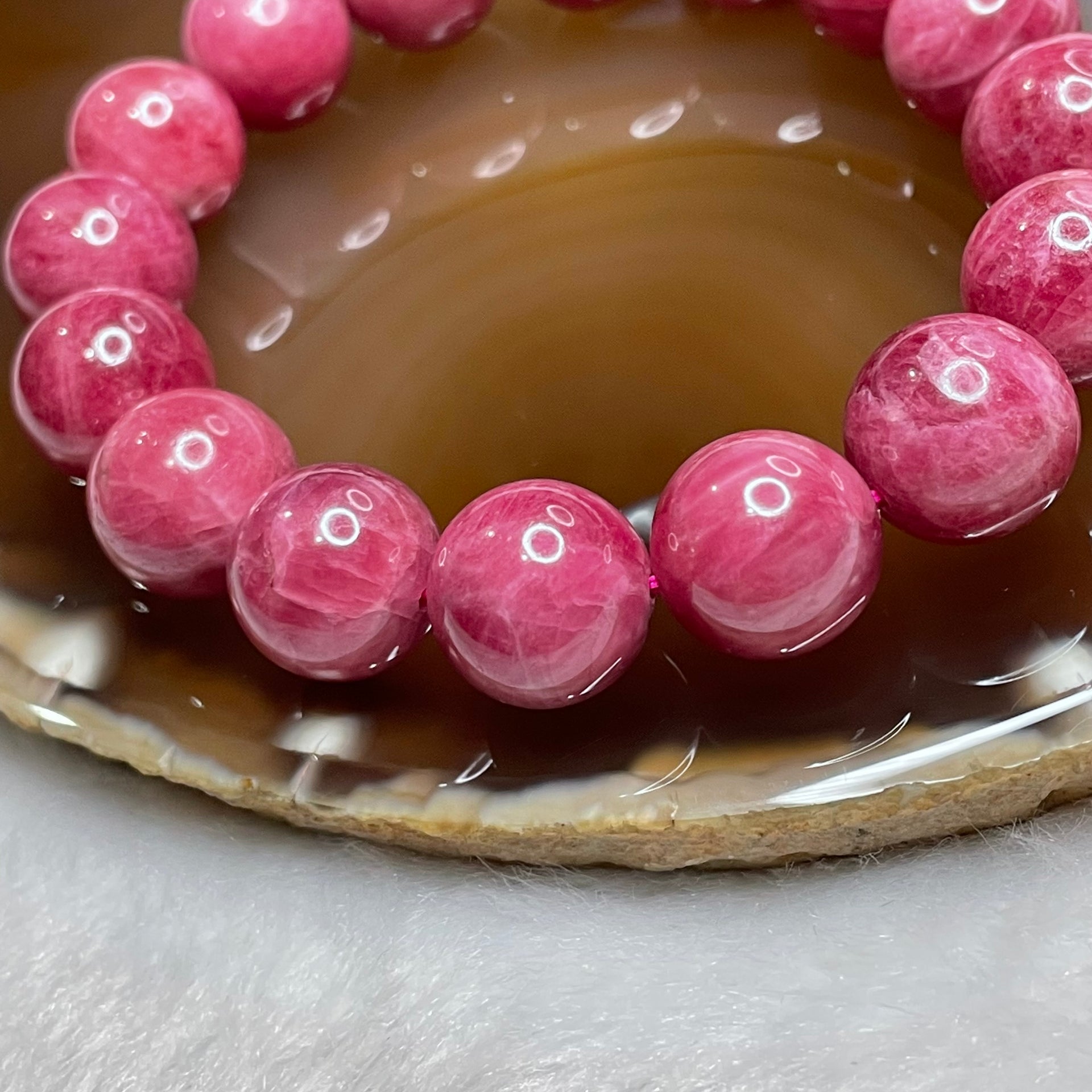 Natural Rhodonite Crystal Bracelet 69.3g 13.4mm/bead 16 beads - Huangs Jadeite and Jewelry Pte Ltd