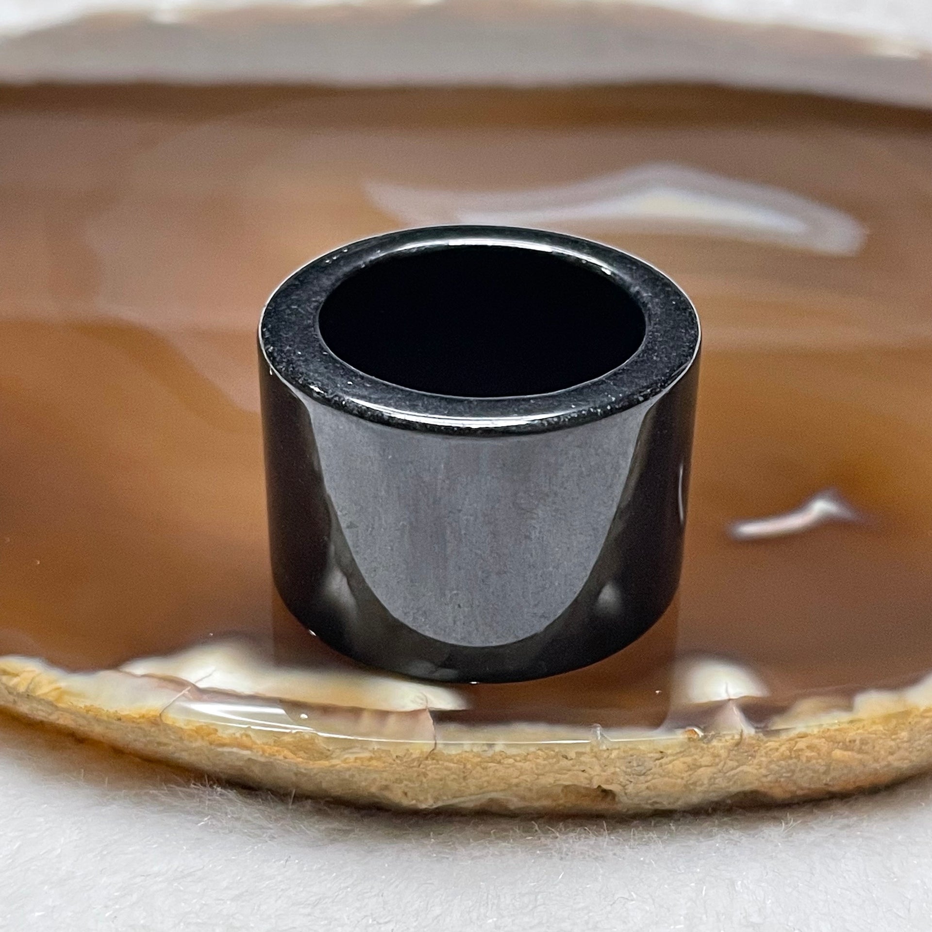 Type A Black Jade Jadeite Ring 21.1g US12 HK27 Inner Diameter 21.6mm Thickness: 20.1 by 4.2mm - Huangs Jadeite and Jewelry Pte Ltd