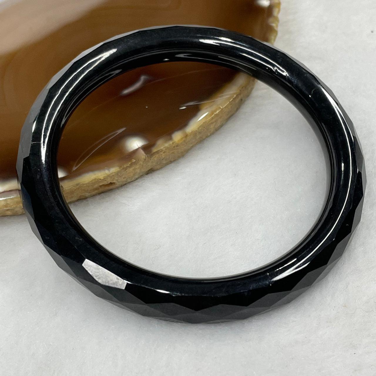 Type A Black Faceted Jadeite Bangle 43.63g inner diameter 59.3mm 9.2 by 8.6mm - Huangs Jadeite and Jewelry Pte Ltd