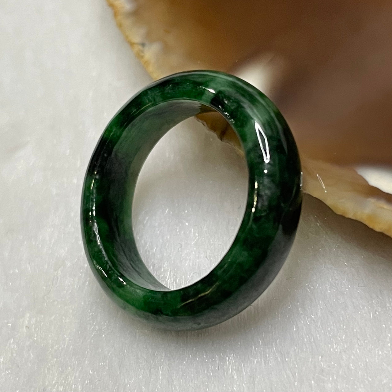 Type A Spicy Green Jade Jadeite Ring 3.38g US7 HK15 Thickness 5.7 by 3.6mm Inner Diameter 17.2mm - Huangs Jadeite and Jewelry Pte Ltd