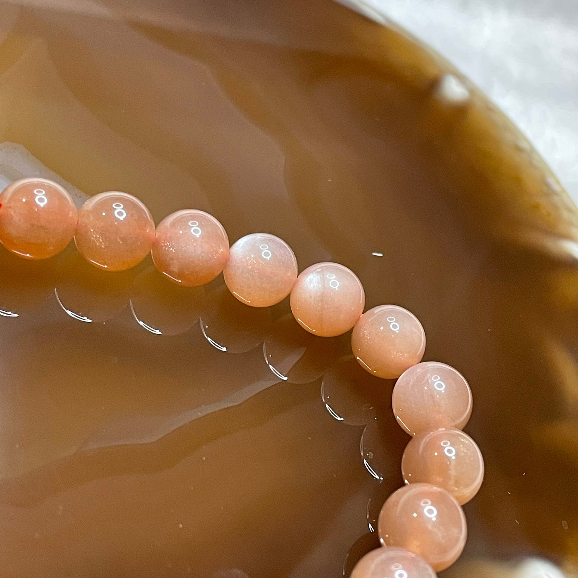 Natural Sunstone Crystal Bracelet 太阳石 17.04g 8.4mm/bead 23 beads - Huangs Jadeite and Jewelry Pte Ltd