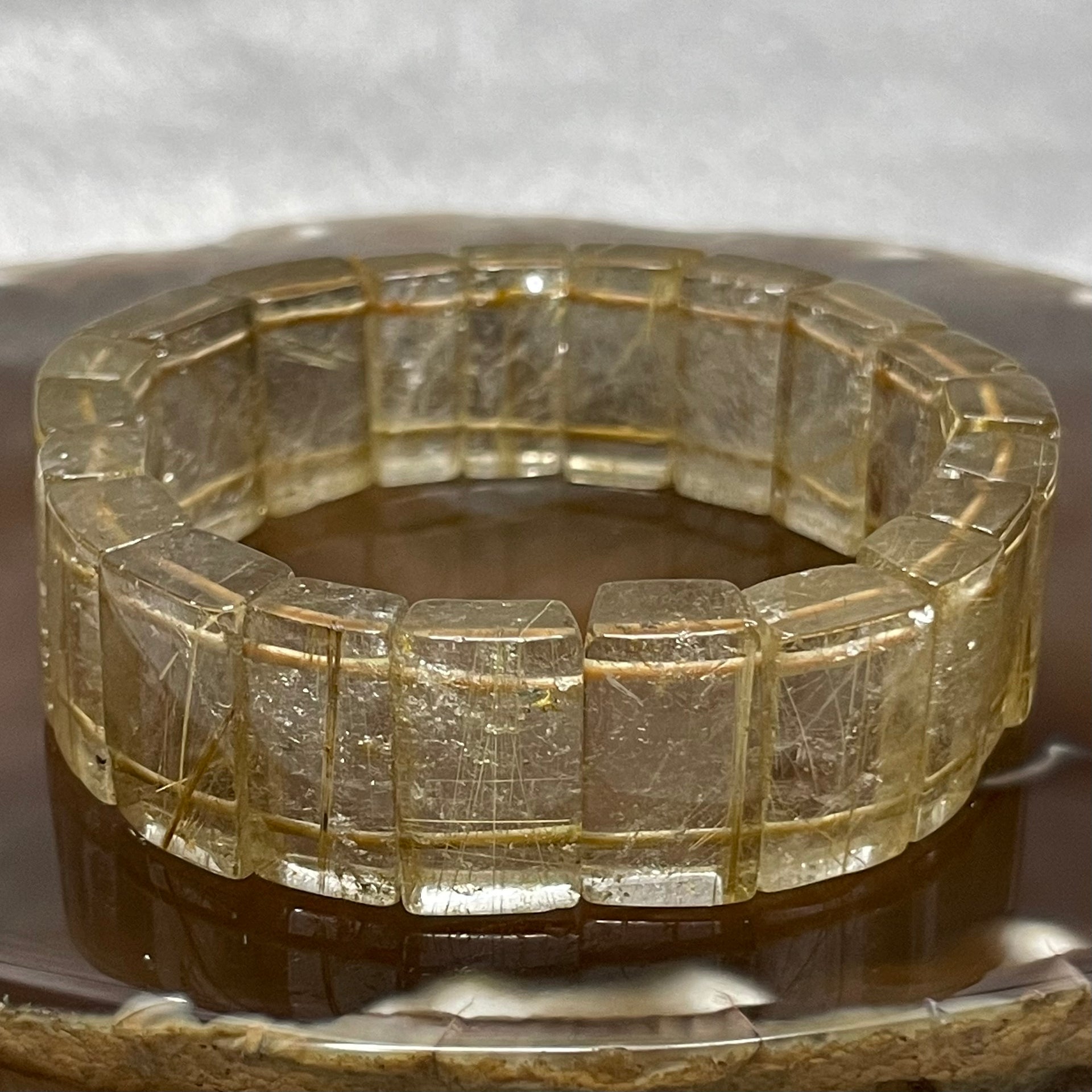 Natural Golden Rutilated Quartz Bracelet 手牌 - 67.41g 18.2 by 8.0mm/piece 21 pieces - Huangs Jadeite and Jewelry Pte Ltd