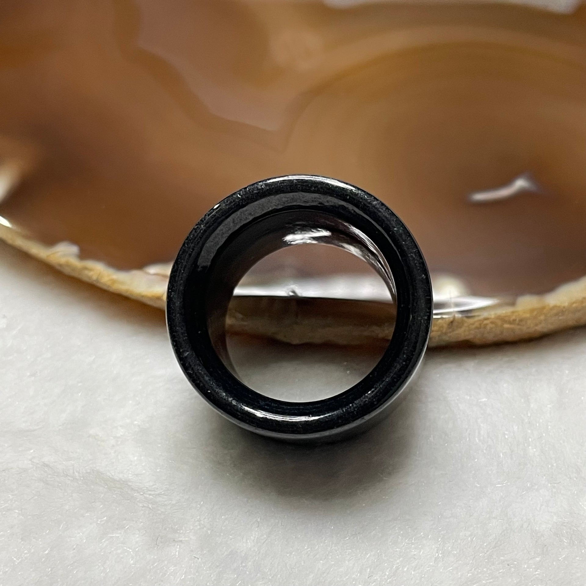 Type A Black Jade Jadeite Ring 21.1g US12 HK27 Inner Diameter 21.6mm Thickness: 20.1 by 4.2mm - Huangs Jadeite and Jewelry Pte Ltd