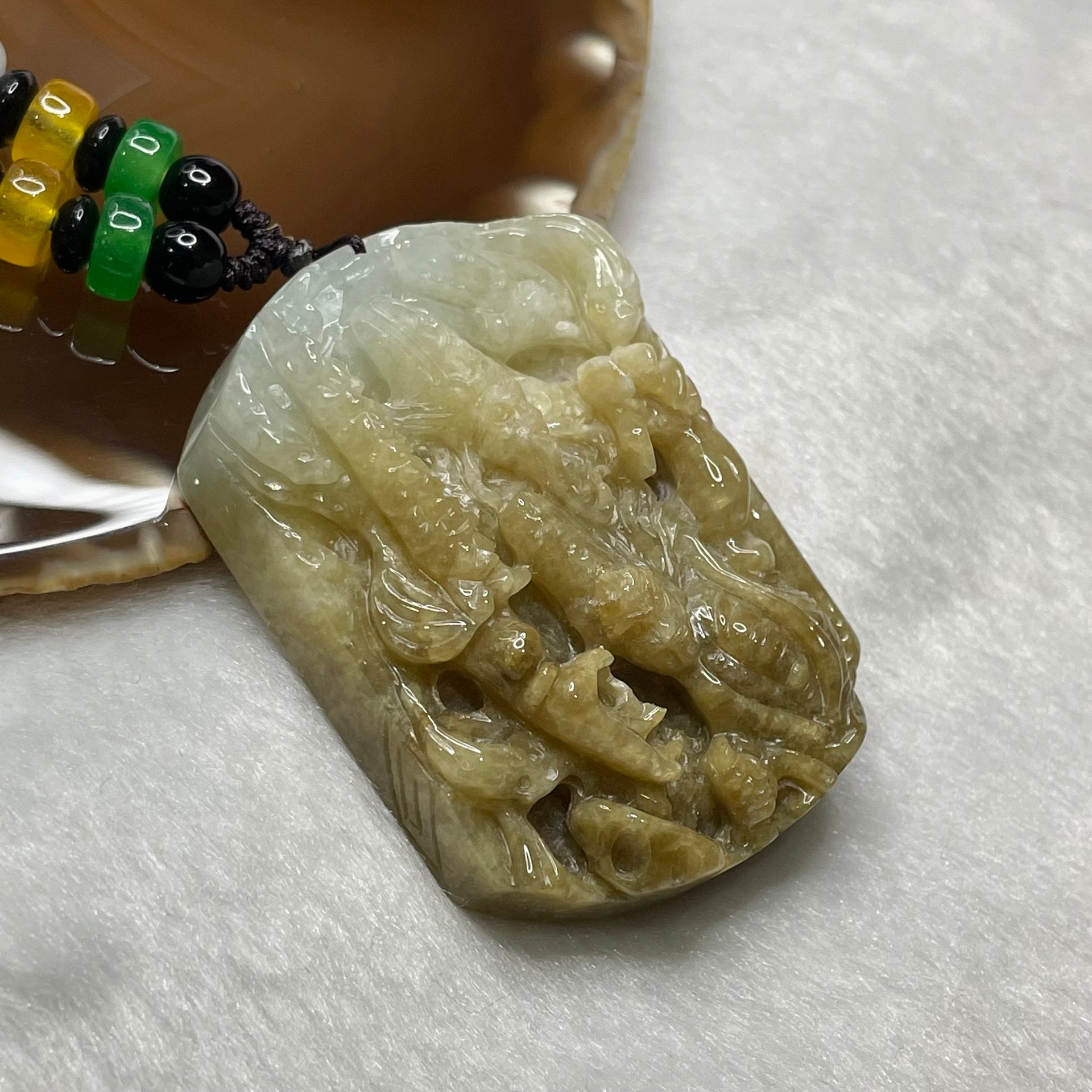 Type A Yellowish Brown Jade Heibai Wuchang 黑白无常 Hell Gods of Wealth 66.58g 53.7 by 39.7 by 13.3mm - Huangs Jadeite and Jewelry Pte Ltd