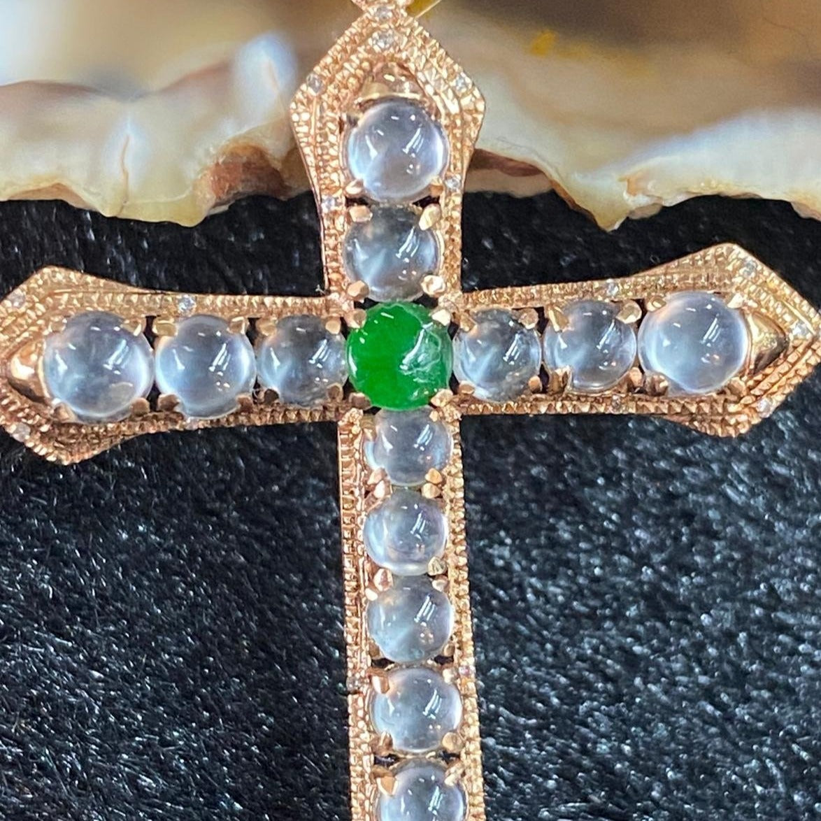 Type A Burmese Jade Jadeite 18k Rose Gold Cross - 2.82g 45.9 by 27.8 by 4.6mm - Huangs Jadeite and Jewelry Pte Ltd