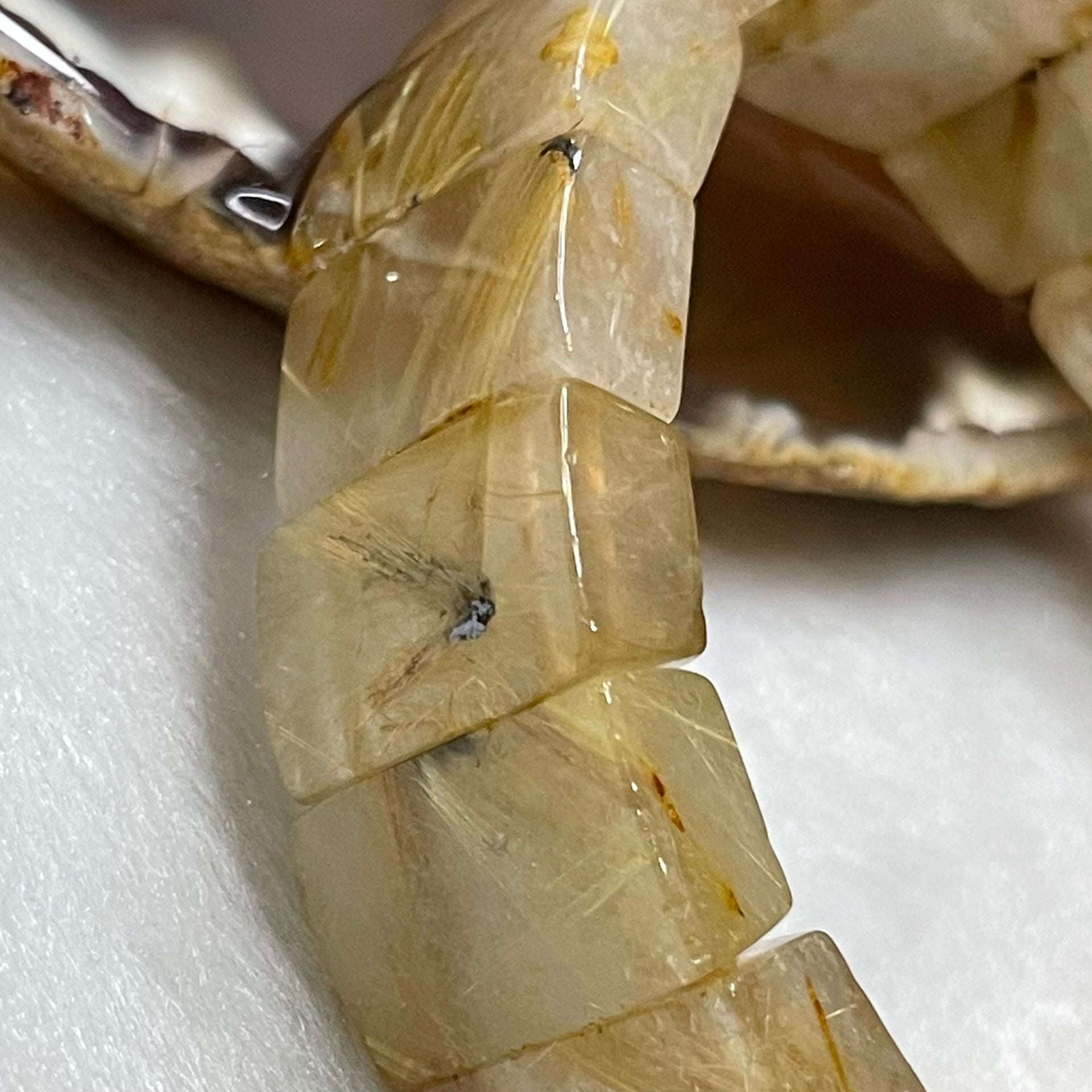 Natural Golden Rutilated Quartz Bracelet 手牌 - 76.94g 18.6 by 14.7 by 8.4mm/piece 18 pieces - Huangs Jadeite and Jewelry Pte Ltd