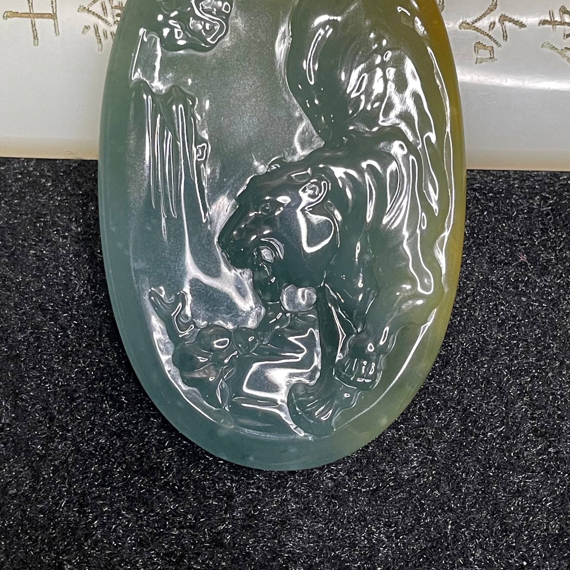 Type A Blueish Green Tiger Jade Jadeite Pendant 23.69g 62.8 by 39.9 by 5.1mm - Huangs Jadeite and Jewelry Pte Ltd