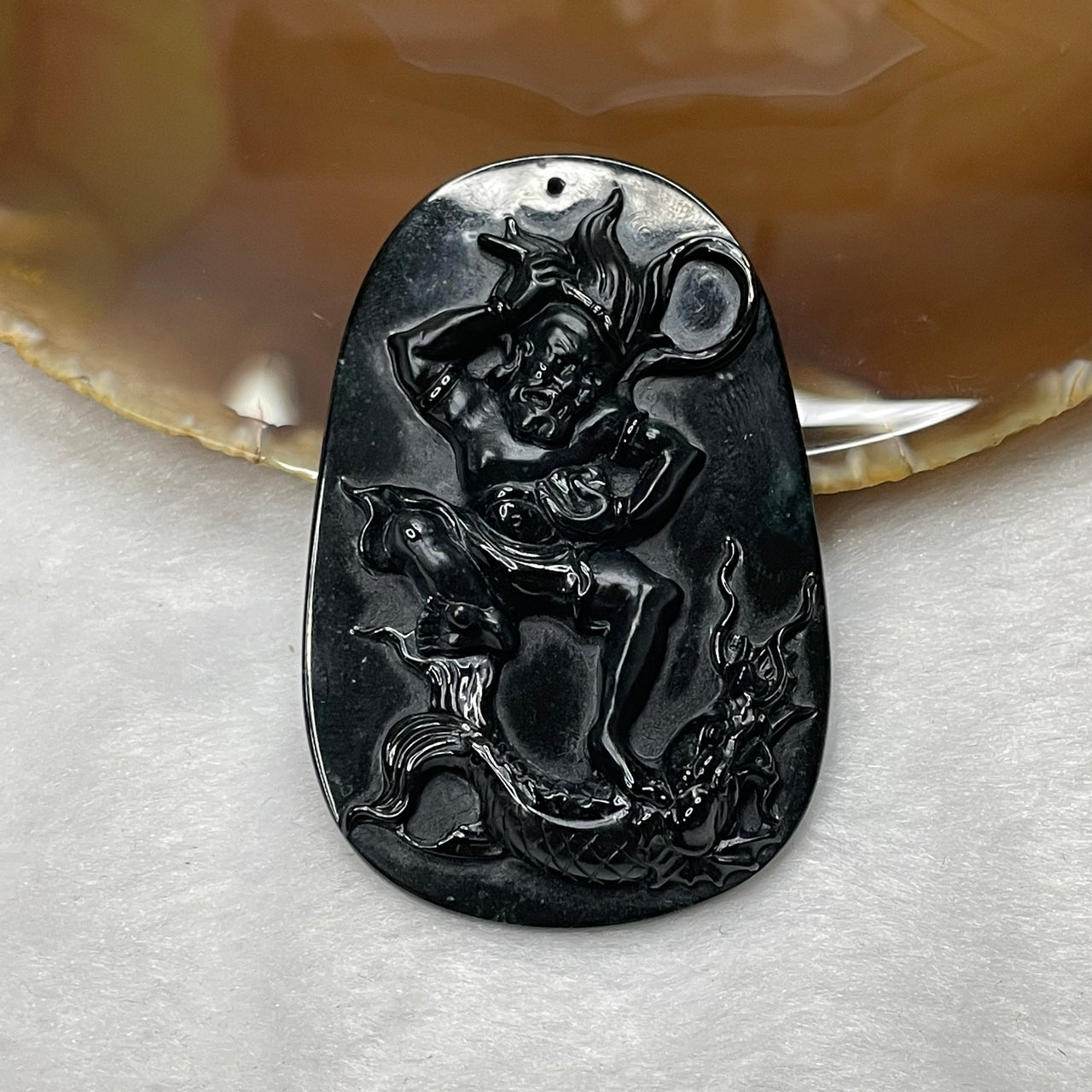 Type A Black Jade Jadeite Kui Xing 28.38g 62.6 by 40.9 by 6.8mm - Huangs Jadeite and Jewelry Pte Ltd