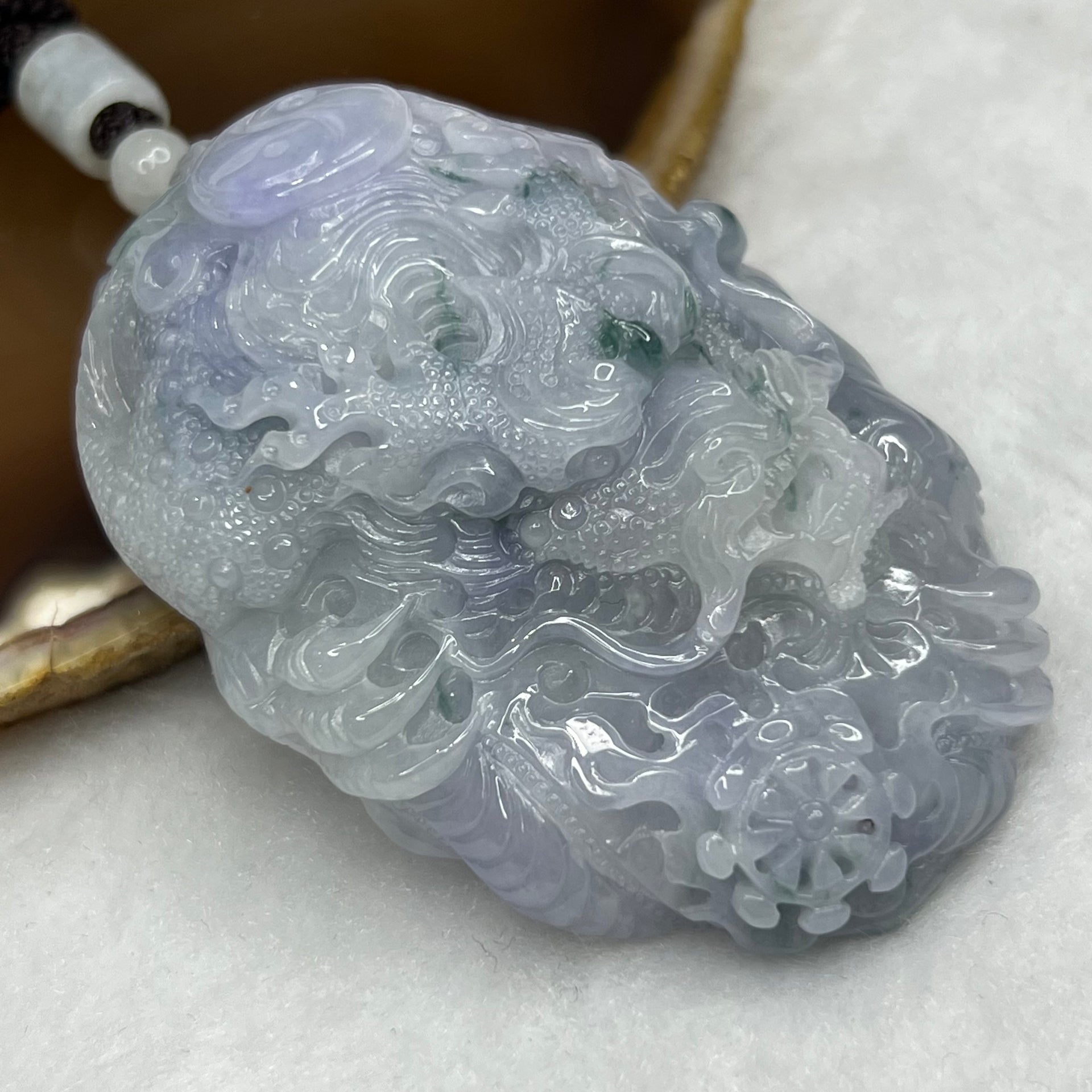 Type A Lavender and Green Piao Hua Jade Jadeite Dragon Pendant 103.24g 67.8 by 47.1 by 20.8 mm - Huangs Jadeite and Jewelry Pte Ltd