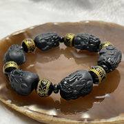 Type A Black Jade Jadeite Pixiu Bracelet - 71.47g 22.6 by 15.7 by 12.9mm/Pixiu 6 Pieces - Huangs Jadeite and Jewelry Pte Ltd