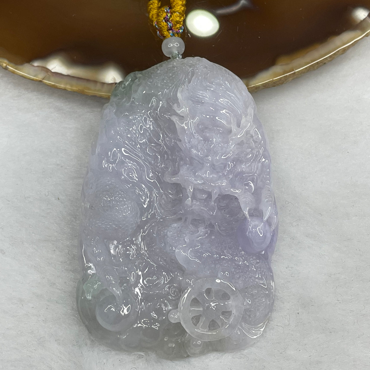 Great Grand Master Certified Type A Icy Lavender Jade Jadeite Dragon Pendant 49.74g 68.0 by 44.2 by 9.9mm - Huangs Jadeite and Jewelry Pte Ltd