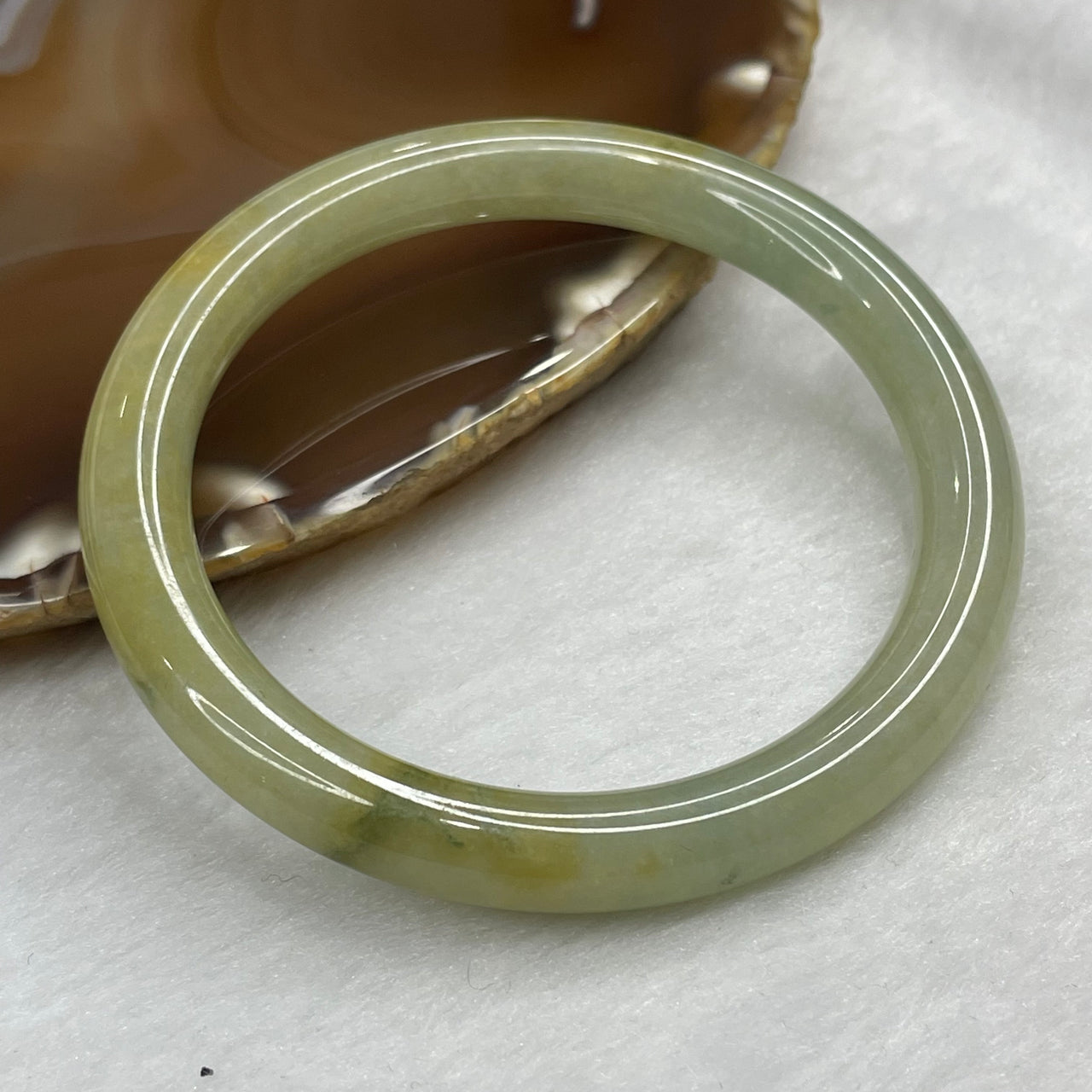 Type A Yellow and Green Jadeite Bangle 32.90g inner diameter 53.9mm 8.0 by 8.1mm - Huangs Jadeite and Jewelry Pte Ltd