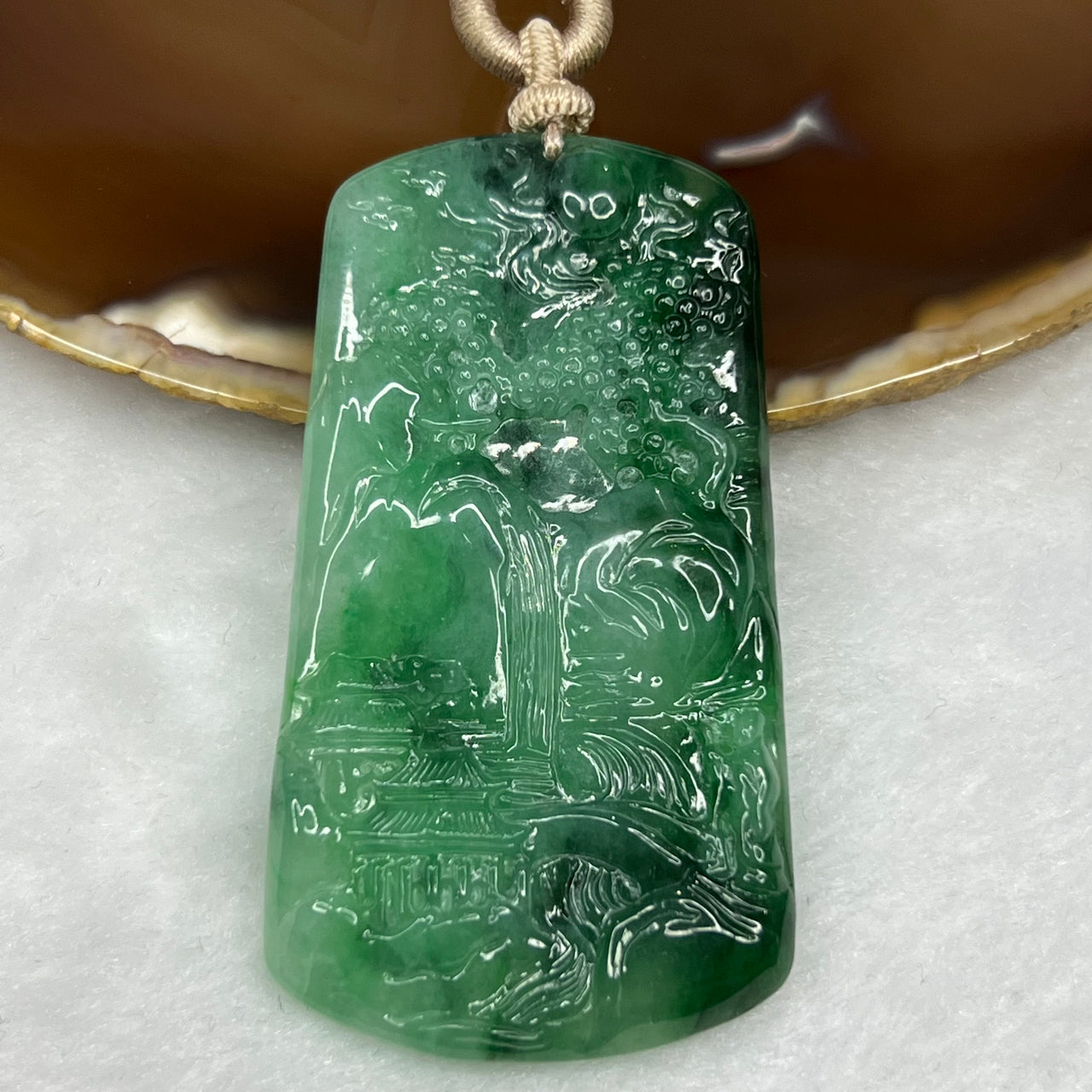 Type A ICY Spicy Green Jade Jadeite Shan Shui Pendant - 35.06g 63.8 by 35.2 by 6.0mm - Huangs Jadeite and Jewelry Pte Ltd