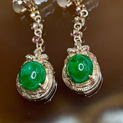 Type A Spicy Green Jade Jadeite Earrings 18k Rose Gold 2.98g 29.1 by 8.4 by 6.0mm - Huangs Jadeite and Jewelry Pte Ltd