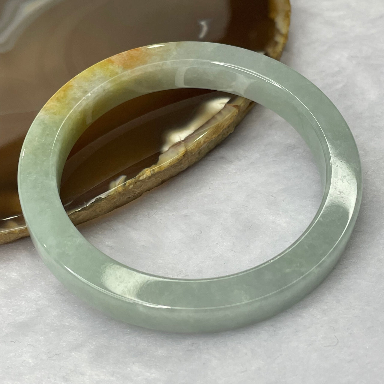 Type A Blueish Green and Yellow Jadeite Bangle 41.66g inner diameter 54.3mm 8.6 by 7.4mm - Huangs Jadeite and Jewelry Pte Ltd