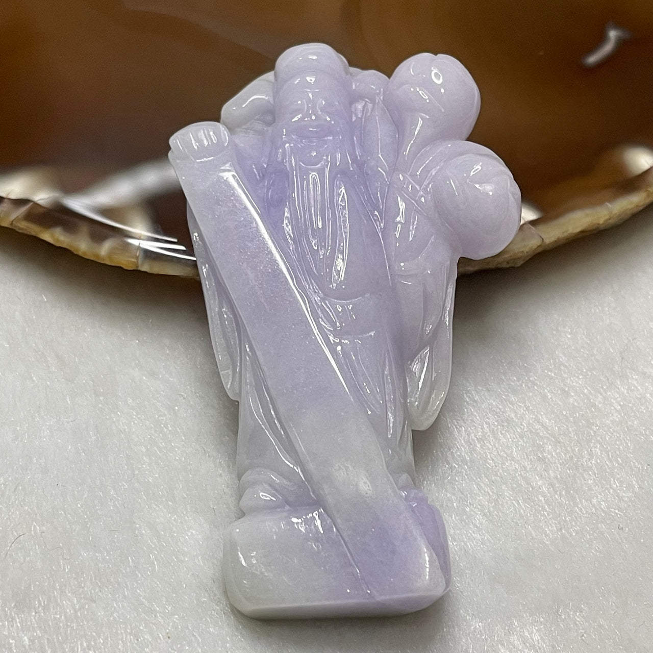 Type A Lavender Jade Jadeite God of Fortune Cai Sheng Feng Shui Wealth 49.57g 71.1 by 41.1 by 11.8mm - Huangs Jadeite and Jewelry Pte Ltd