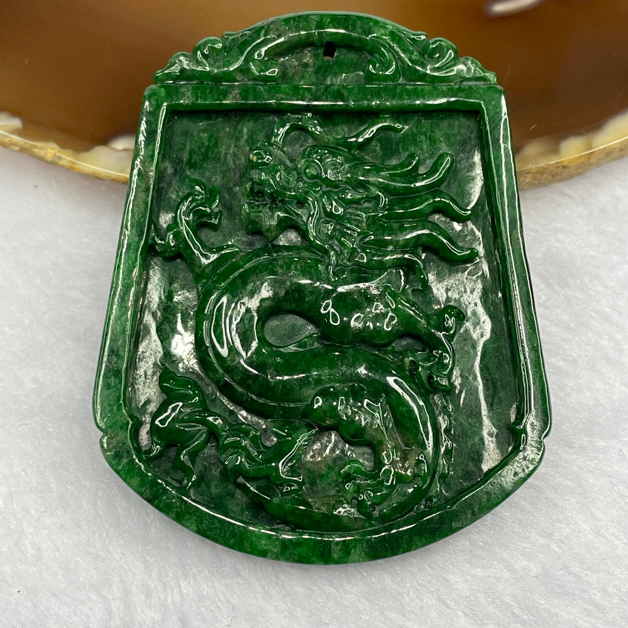 (PRE-LOVED) Grand Master Certified Type A Old Mine Jade Jadeite Dragon Pendant for Power Nobility Success Divine Protection - 33.16g 56.7 by 45.0 by 5.5mm - Huangs Jadeite and Jewelry Pte Ltd