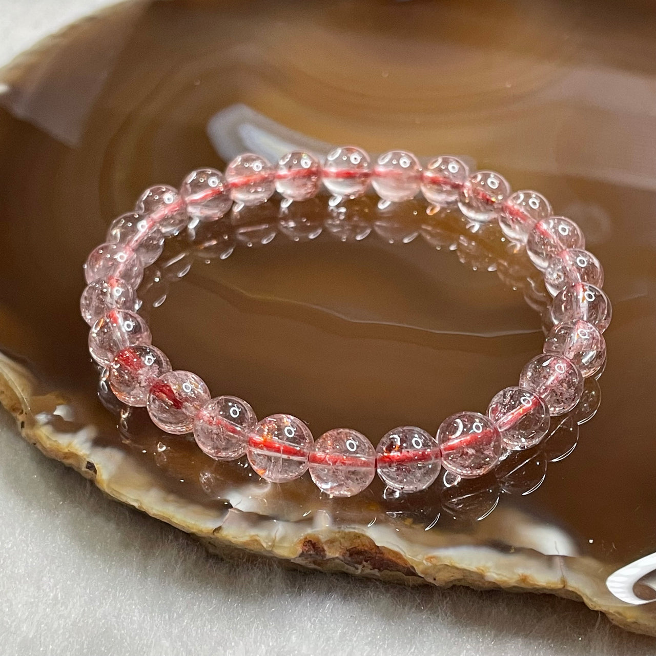 Natural High Quality Strawberry Quartz 13.28g 7.3mm/bead 26 beads - Huangs Jadeite and Jewelry Pte Ltd