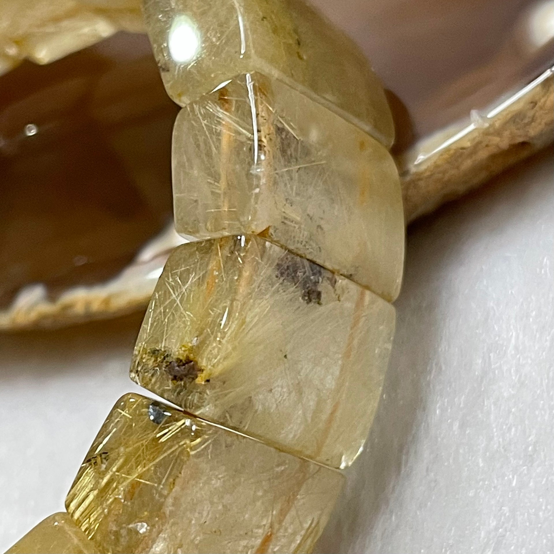 Natural Golden Rutilated Quartz Bracelet 手牌 - 72.29g 18.8 by 13.3 by 8.4mm/piece 19 pieces - Huangs Jadeite and Jewelry Pte Ltd