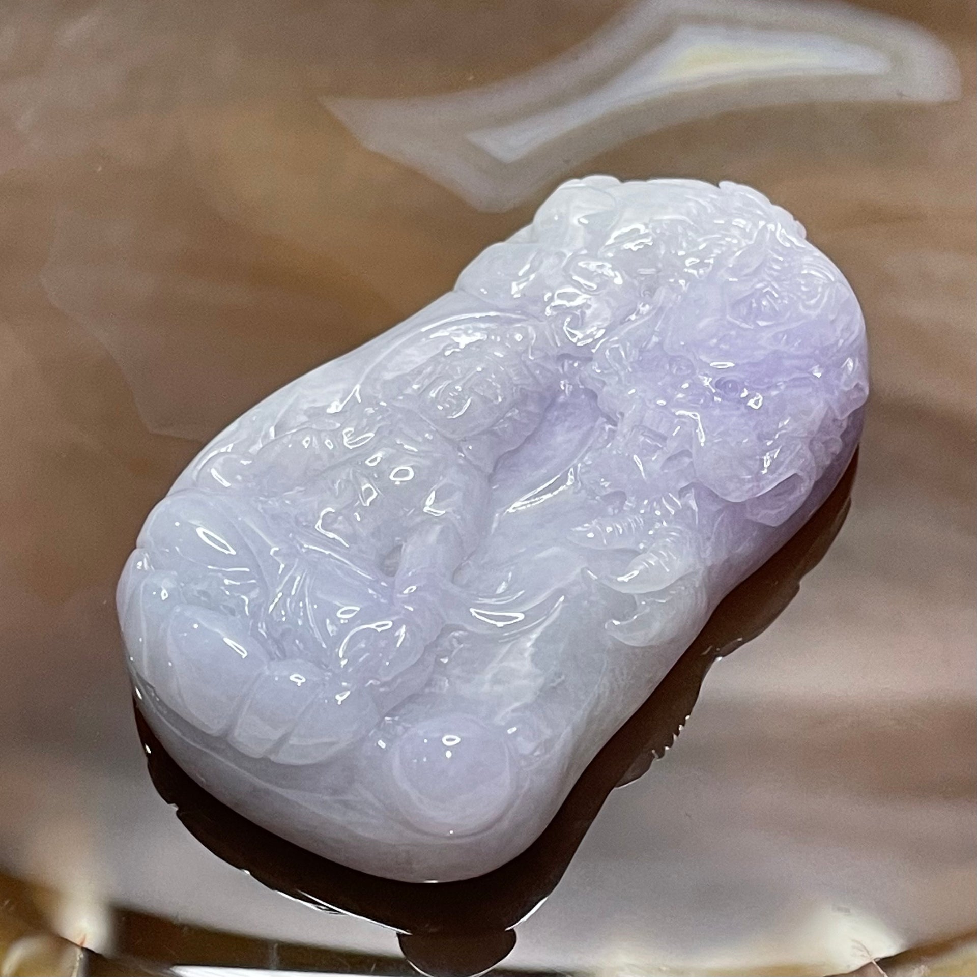 Type A Faint Lavender Jade Jadeite Guan Yin & Dragon Pendant - 56.0g 59.7 by 35.0 by 12.7mm - Huangs Jadeite and Jewelry Pte Ltd