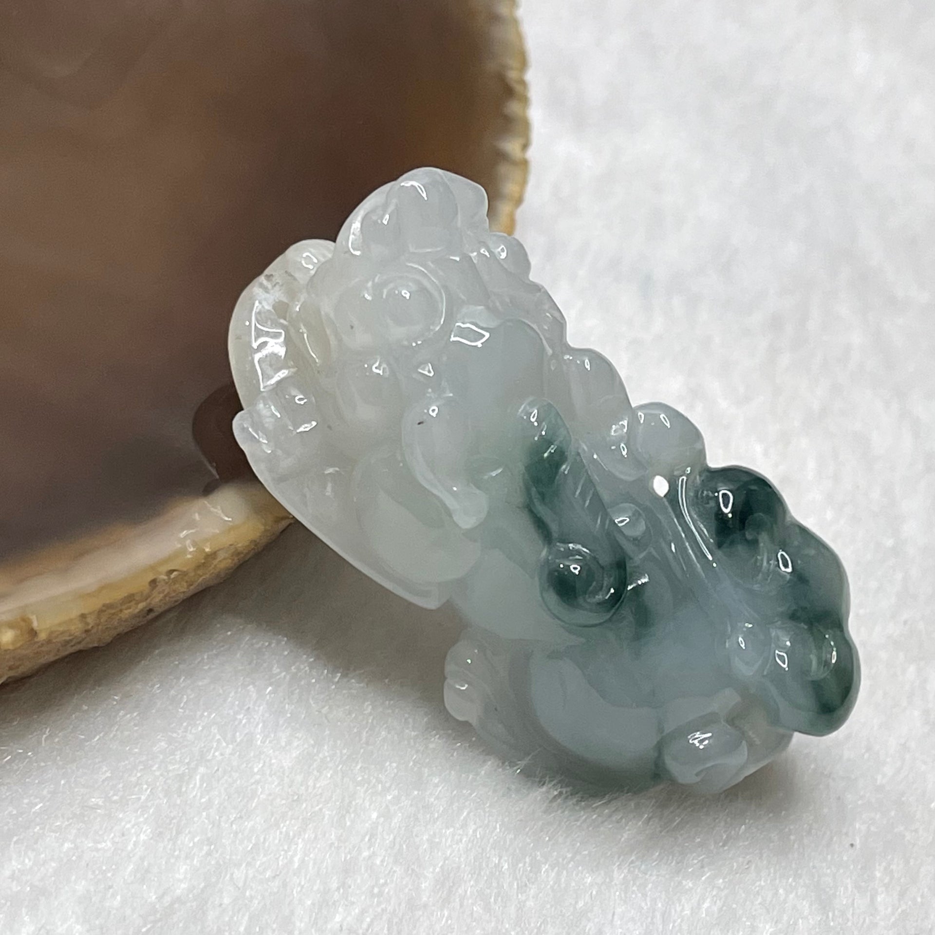 Type A Faint Green with Green Piao Hua Jade Jadeite Pixiu & Ruyi Charm - 21.77g 41.7 by 18.7 by 14.6mm - Huangs Jadeite and Jewelry Pte Ltd