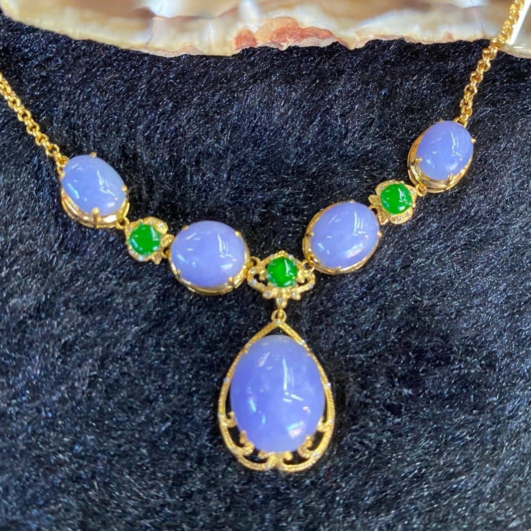 Customized Type A Burmese Jade Jadeite 18k yellow gold lavender necklace - Huangs Jadeite and Jewelry Pte Ltd