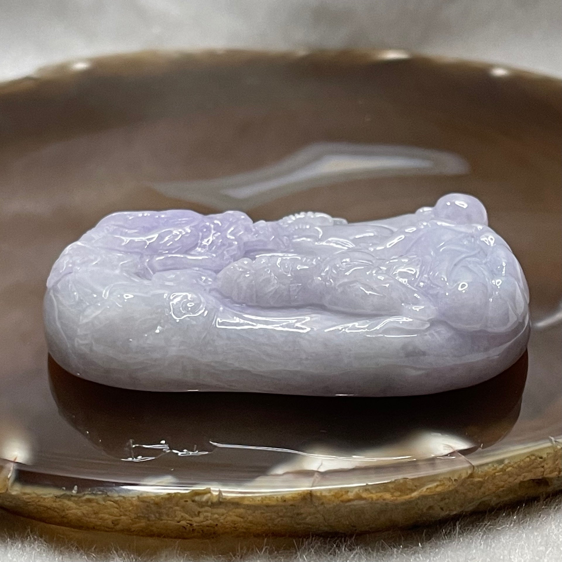 Type A Faint Lavender Jade Jadeite Guan Yin & Dragon Pendant - 56.0g 59.7 by 35.0 by 12.7mm - Huangs Jadeite and Jewelry Pte Ltd