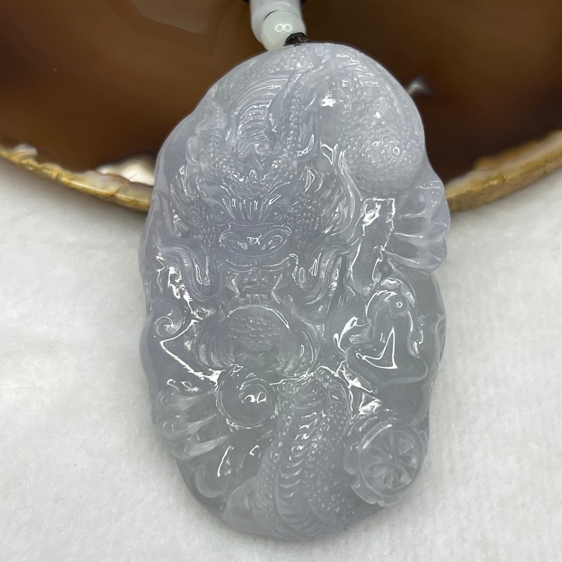 Type A Semi Icy Lavender Jade Jadeite Dragon Pendant 104.03g 71.2 by 42.8 by 17.4 mm - Huangs Jadeite and Jewelry Pte Ltd